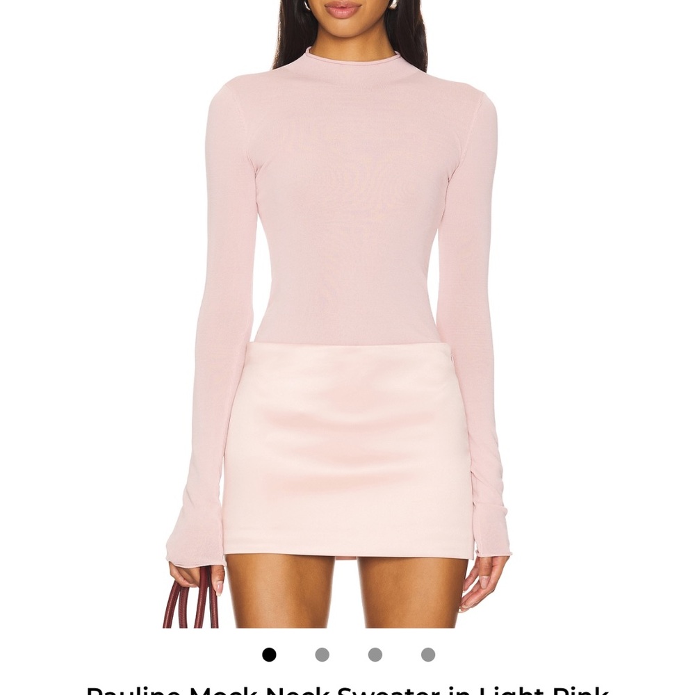 Camila Coelho Light Pink Mock Neck Long Sleeve Top
